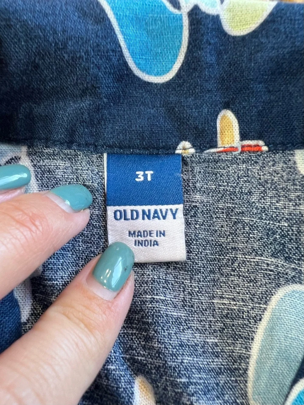 Old Navy Toddler Boys 3T Popsicle Button Front Shirt Blue Cotton Linen Blend